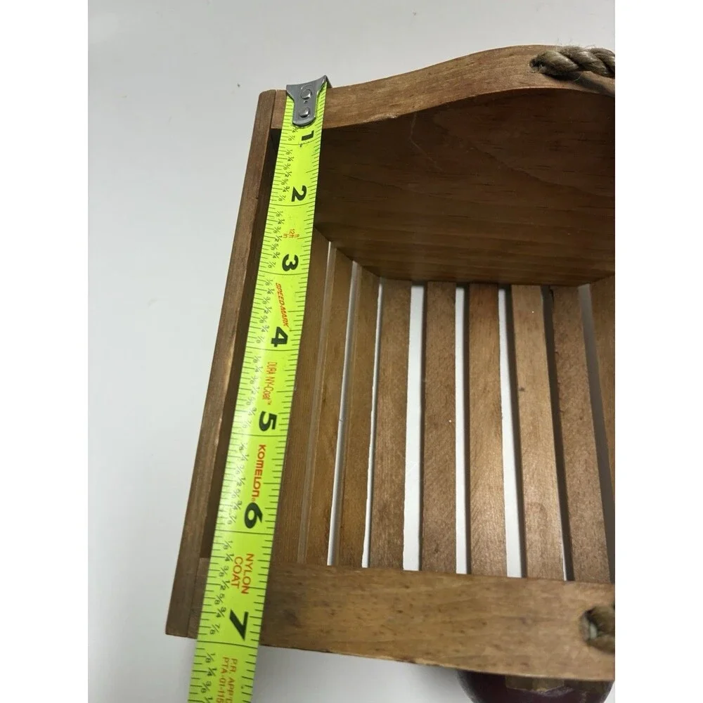 Wooden Apple Basket  Raised Apple on Ends and Rope Handle Country Cottagecore